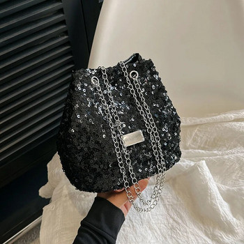 Дамски чанти през рамо с верига с пайети Вечерна чанта клъч Дамски дизайнерски чанти с голям капацитет Дамска чанта Кофа Пътни чанти за през рамо