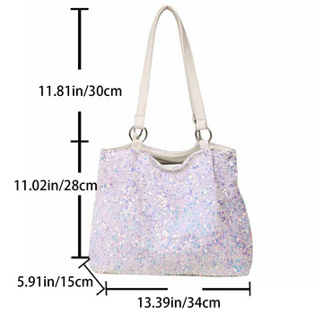 Корейска дамска чанта Модна чанта за подмишници с пайети Луксозна лъскава чанта през рамо Универсална дамска чанта Клъч чанта с голям капацитет