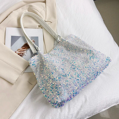 Geantă coreeană pentru femei, la modă, cu paiete, la subrat, geantă de umăr strălucitoare de lux.