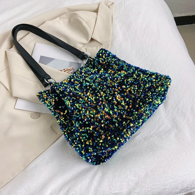 Geantă coreeană pentru femei, la modă, cu paiete, la subrat, geantă de umăr strălucitoare de lux.