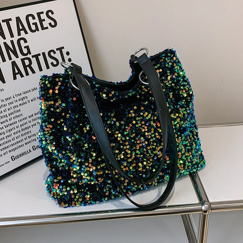 Geantă coreeană pentru femei, la modă, cu paiete, la subrat, geantă de umăr strălucitoare de lux.