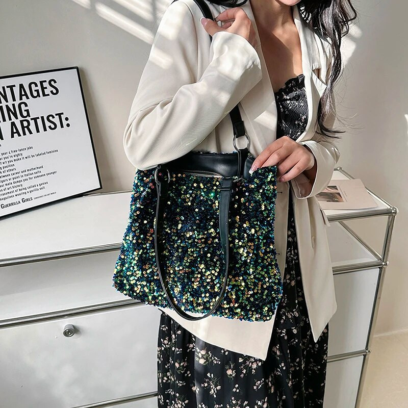 Geantă coreeană pentru femei, la modă, cu paiete, la subrat, geantă de umăr strălucitoare de lux.