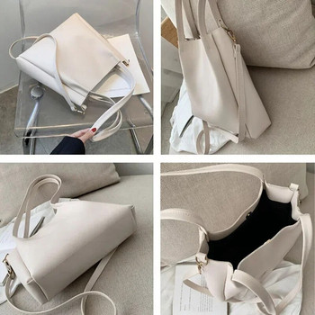 Απλές γυναικείες τσάντες ώμου με κουβά Νέες μονόχρωμες τσάντες 2024 Ρετρό μεγάλης χωρητικότητας τσάντες tote τσάντες μεγάλης χωρητικότητας Pu δερμάτινες τσάντες
