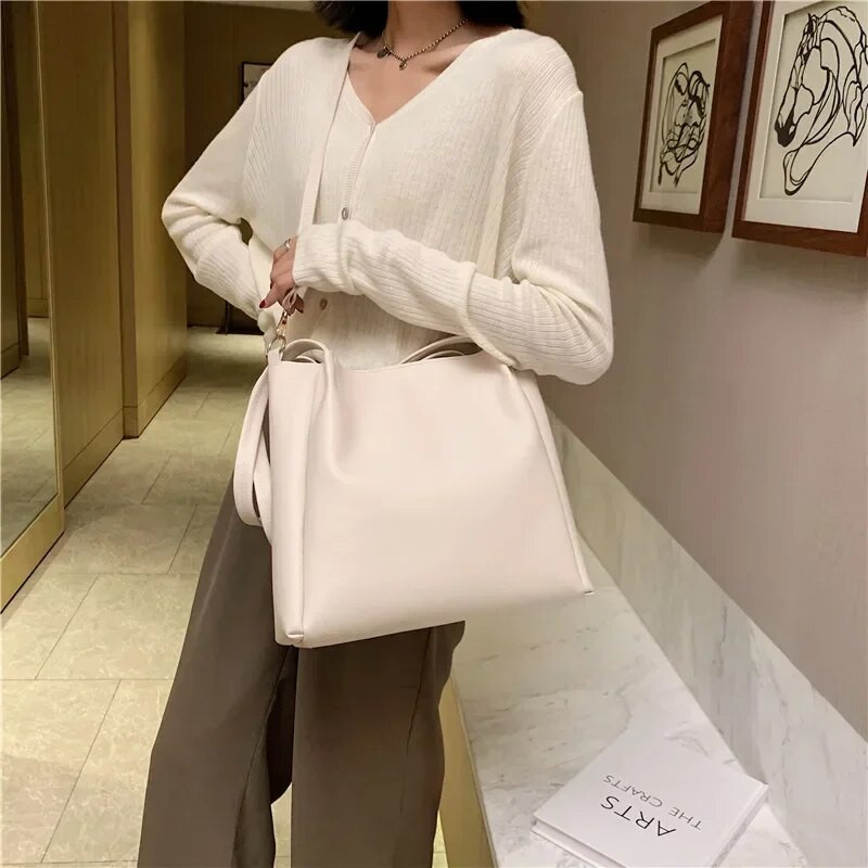 Paprasti moteriški krepšiai ant pečių Naujos vienspalvės rankinės 2024 Retro didelės talpos krepšiai, didelės talpos pu odiniai krepšiai