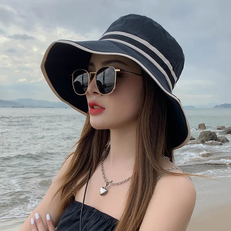 K154 Ženski šešir Panama Modni ženski ljetni šešir Na pruge Panama Zaštita od sunca Ribarski šeširi Štitnik za sunce Kapa za plažu