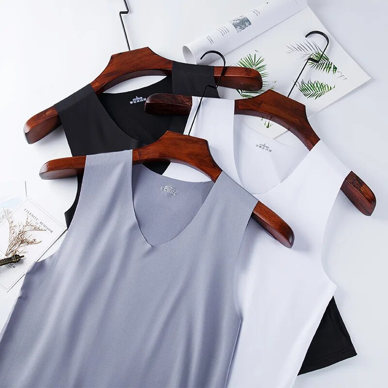 Vasariniai didesnio dydžio vyriški drabužiai apatiniai apatiniai be rankovių Fitness Vyriška liemenė Laisvalaikio liemenė Besiūliai kvėpuojantys sportiniai apatiniai marškinėliai