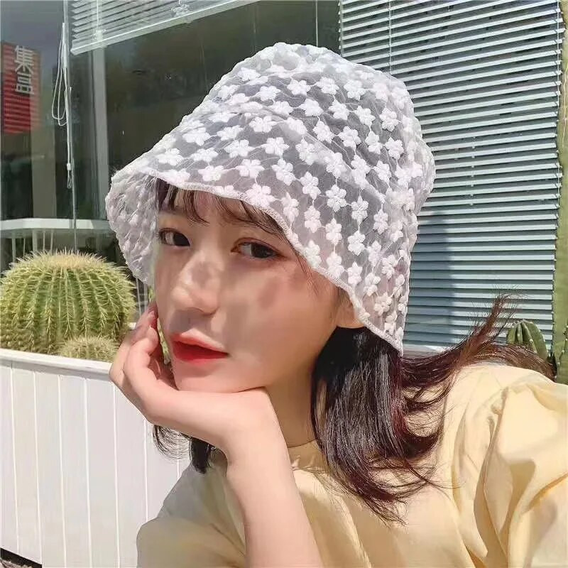 Daisy Tikitud Ämbrid Naiste müts Läbipaistev Panama Naiste Pits Lill Rannamütsid Snapback Mood Päikesemütsi Suvine Virnastatav