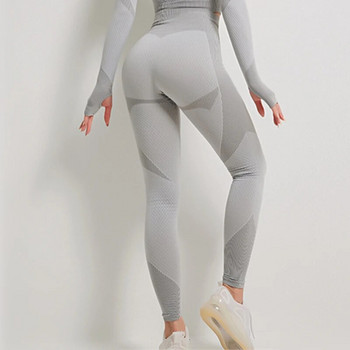 Дамски клинове за йога с висока талия Фитнес безшевни клинове Спортни панталони за бягане в цвят праскова Спортно облекло