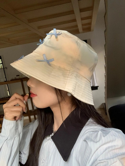 Slatki šešir s mašnom Proljetni i ljetni tanki Ins Svestrani kreme za sunčanje Ženske šeširi Niche dizajner Ležerne Svestrane kape za umivaonik