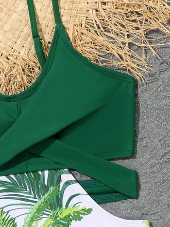 2023 Щампован бански костюм за момичета Целен зелен детски бански костюм Женски детски бански костюми за къпане Плувен бански костюм Плажно облекло