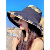 Didelė skrybėlė nuo saulės Moterų vasaros kelionės šešėliuojanti veidą žvejo skrybėlė madinga didelė palei languotą paplūdimio skrybėlę Moteris