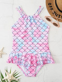 2023 m. su dirželiais mergaičių maudymosi kostiumėlis, vaikiški maudymosi kostiumėliai aukštu kaklu.