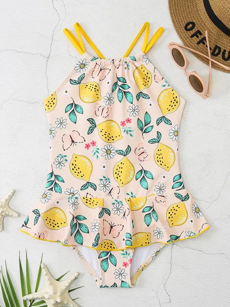 2023 m. su dirželiais mergaičių maudymosi kostiumėlis, vaikiški maudymosi kostiumėliai aukštu kaklu.