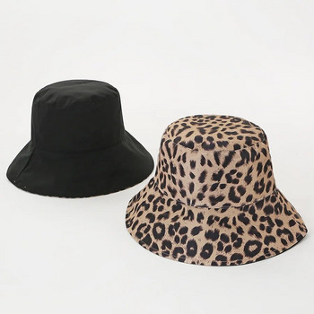2023 Двустранна леопардова шапка с кофа за жени Реверсивна панама за пътуване слънчева шапка Летни дамски плажни слънцезащитни шапки Рибарски шапки