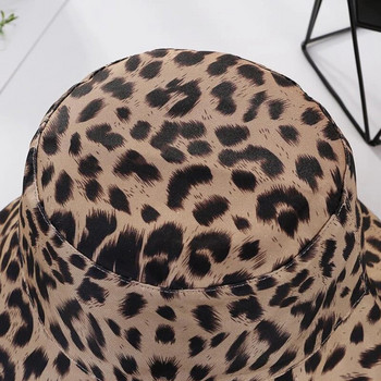 2023 Καπέλο Leopard κουβά με δύο πλευρές για γυναίκες Αναστρέψιμο καπέλο ηλίου ταξιδιού Panama Καλοκαιρινό γυναικείο καπέλο αντηλιακής προστασίας για παραλία Καπέλα ψαρά