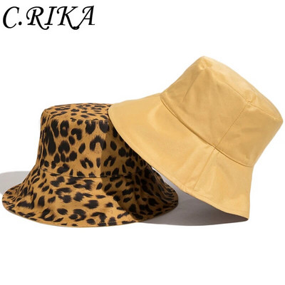2023 Καπέλο Leopard κουβά με δύο πλευρές για γυναίκες Αναστρέψιμο καπέλο ηλίου ταξιδιού Panama Καλοκαιρινό γυναικείο καπέλο αντηλιακής προστασίας για παραλία Καπέλα ψαρά