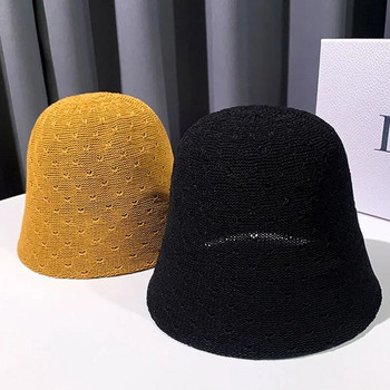 Κοίλο πλεκτό αναπνεύσιμο καπέλο κουβά για γυναίκες Καλοκαίρι 2023 Καπέλο μόδας Fisherman Καπέλο επώνυμα καπέλο μαύρα καπέλα λεκάνης για κυρίες