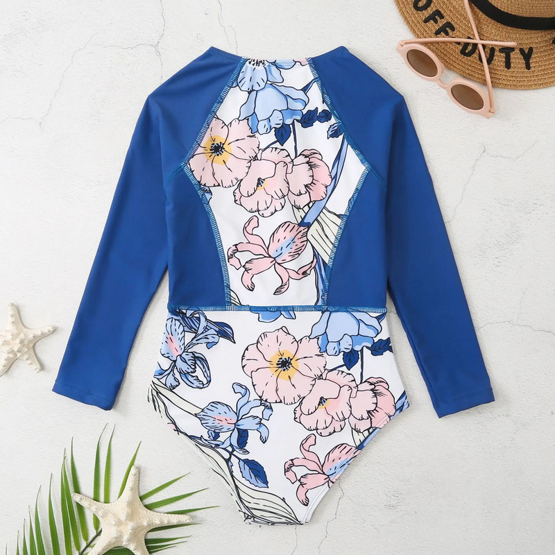 2023 m. gėlėtas mergaičių maudymosi kostiumėlis, vaikiški maudymosi kostiumėliai, moteriški vaikiški maudymosi kostiumėliai ilgomis rankovėmis besimaudančiųjų maudymosi maudymosi kostiumėliai paplūdimio drabužiai