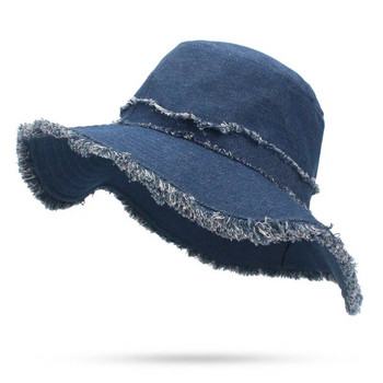 Γυναικείο καπέλο τζιν με κουβά ανδρικό κορεάτικο στιλ περιστασιακά καουμπόικα καπέλα ψαρέματος Μοντέρνα άνοιξη καλοκαίρι δροσερά τζιν καπέλα με φούντα