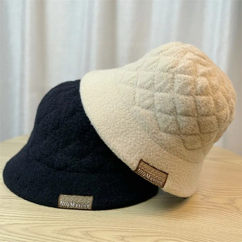 Дамска зимна заешка пухкава шапка тип кофа Модна топла рибарска шапка на райета с едноцветна панамена шапка Студена шапка Дизайнерска шапка