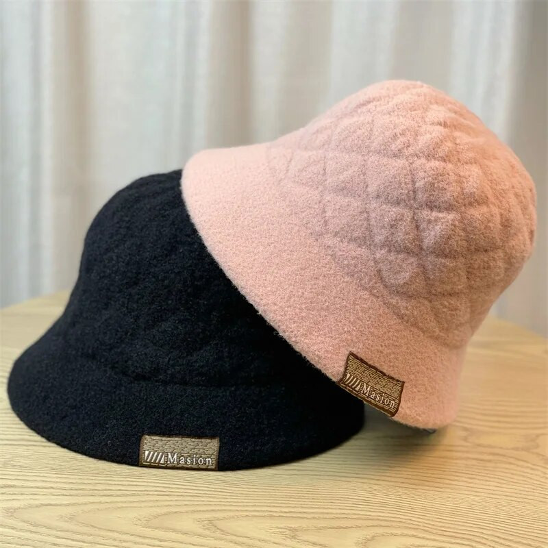 Ženska zimska zečja pahuljasta kapa Modna prugasta topla ribarska kapa s jednobojnom panama kapom Dizajnerski šešir s hladnom kapom