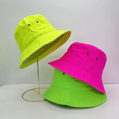 Fluorescent Green Bucket Hat Four Seasons Candy Color Personalized Street Dance Fashion Style Women`s and Men`s Fisherman Hat