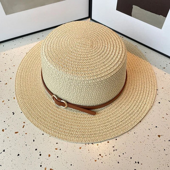 Пролетна и лятна дамска сламена шапка за слънце Защита от слънце Бамбукова шапка с голяма периферия Катарама за колан Модна рибарска шапка Шапка G38