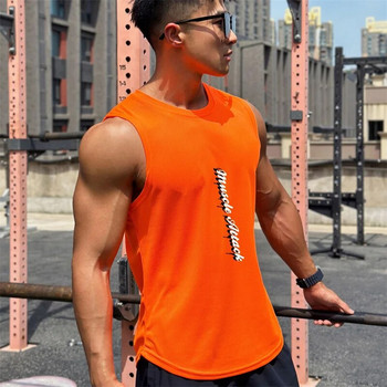 2023 Άνδρες Tank top Gym Mesh ventilation Workout Fitness Bodybuilding ρούχα αμάνικο πουκάμισο Αθλητικό μονό γιλέκο ανδρικό κάτω μπλουζάκι
