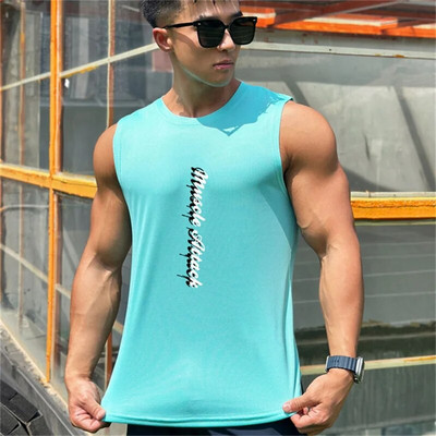 2023 m. Vyriški viršutiniai apatiniai treniruoklių salė Tinklelio ventiliacija Treniruotė Fitnesas Kultūrizmas Marškiniai be rankovių Drabužiai Sportinė Liemenė Vyriški Apatiniai marškinėliai