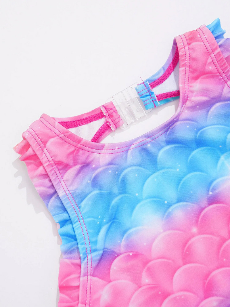 Vaikų mergaičių maudymosi kostiumėlis be rankovių, atvira nugara Žuvies svarstyklės Spausdinti raukinys Flounce Kombinezonas Undinė Maudymosi baseinas Paplūdimio sportiniai maudymosi kostiumėliai