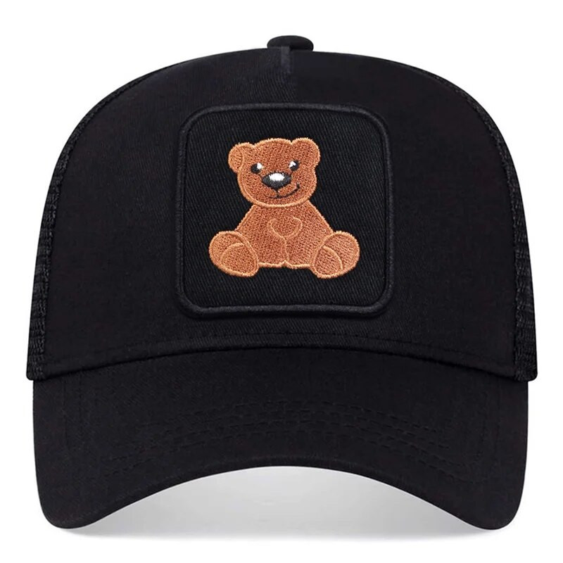 Unisex Snapback kape, muški prozračni mrežasti šeširi za žene, bejzbolska kapa s vezom i medvjedom, muški pamučni hip-hop šešir od kostiju