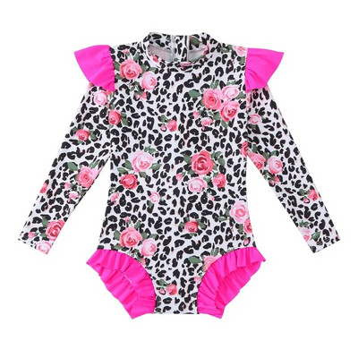 3–12 m. mergaičių vientisas maudymosi kostiumėlis, 2024 m. Madingas vaikiškas maudymosi kostiumėlis ilgomis rankovėmis, skirtas vaikams, plaukimo kostiumas