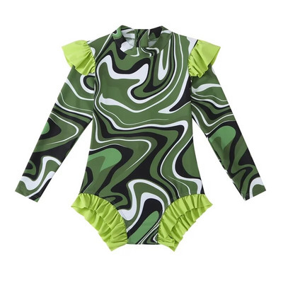 3–12 m. mergaičių vientisas maudymosi kostiumėlis, 2024 m. Madingas vaikiškas maudymosi kostiumėlis ilgomis rankovėmis, skirtas vaikams, plaukimo kostiumas