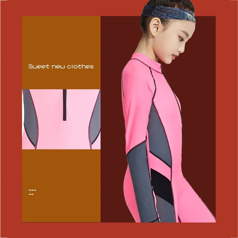 Vaikiški sportiniai maudymosi kostiumėliai mergaitėms ilgomis rankovėmis Rashguard Kids Besimokantieji plaukimo kostiumai Vienetiniai maudymosi kostiumėliai Surfing Rash Guard