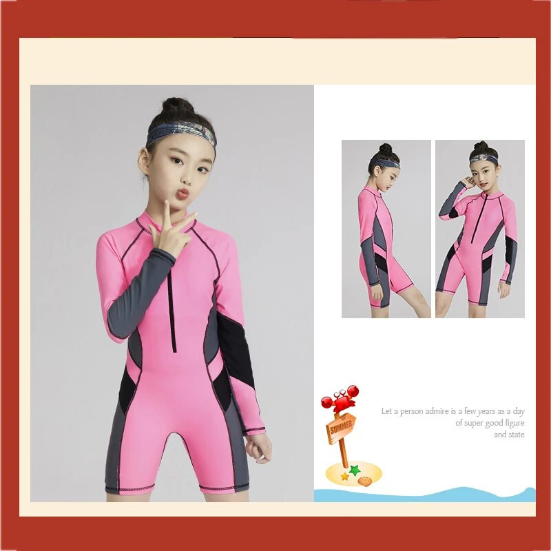 Vaikiški sportiniai maudymosi kostiumėliai mergaitėms ilgomis rankovėmis Rashguard Kids Besimokantieji plaukimo kostiumai Vienetiniai maudymosi kostiumėliai Surfing Rash Guard