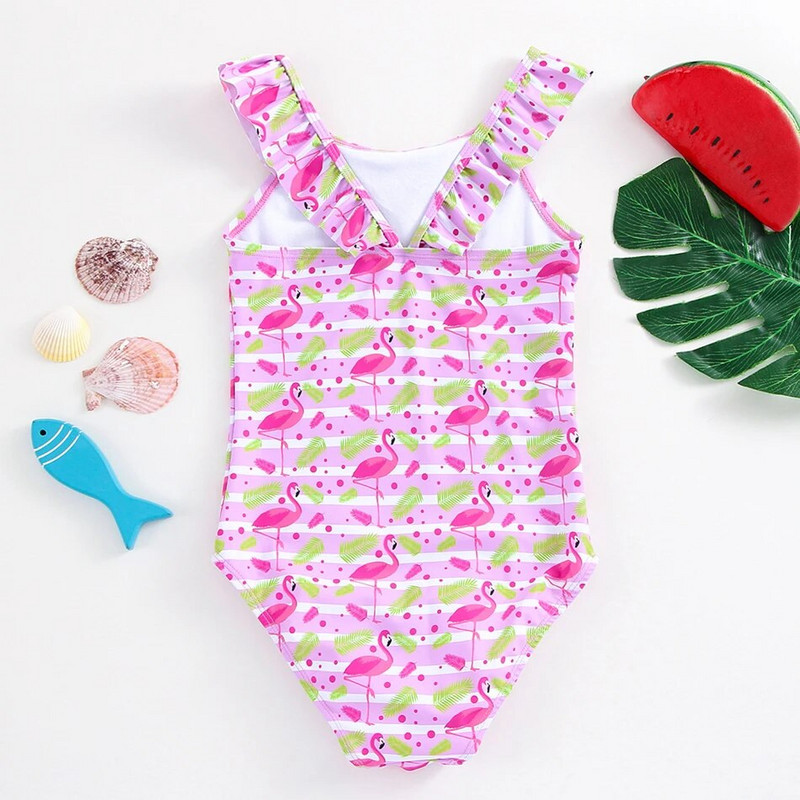 2022 m. mergaičių maudymosi kostiumėliai Flamingo vienetiniai maudymosi kostiumėliai 2–8 metų maudymosi kostiumėlis dryžuotas flamingas vaikiškas maudymosi kostiumėlis maudymosi kostiumėlis
