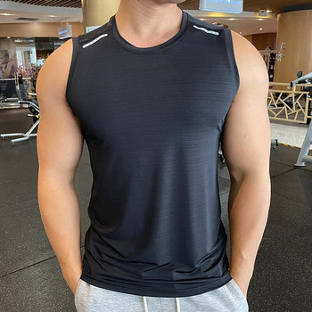 Ανδρικά Bodybuilding Tank Tops Gym Workout Fitness που αναπνέει Γρήγορο στέγνωμα Αμάνικο πουκάμισο Running Γιλέκο σφιχτό ελαστικό σπορ προπόνησης