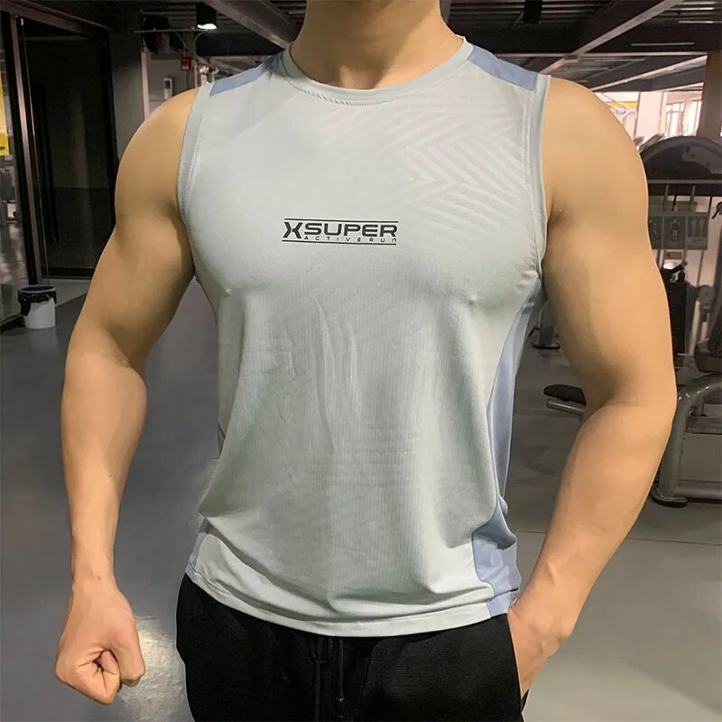 Muški prsluk za trčanje Nova ljetna majica bez rukava za vježbanje u teretani Ledena svilena majica bez rukava za fitness, bodybuilding, elastična labava majica za trening