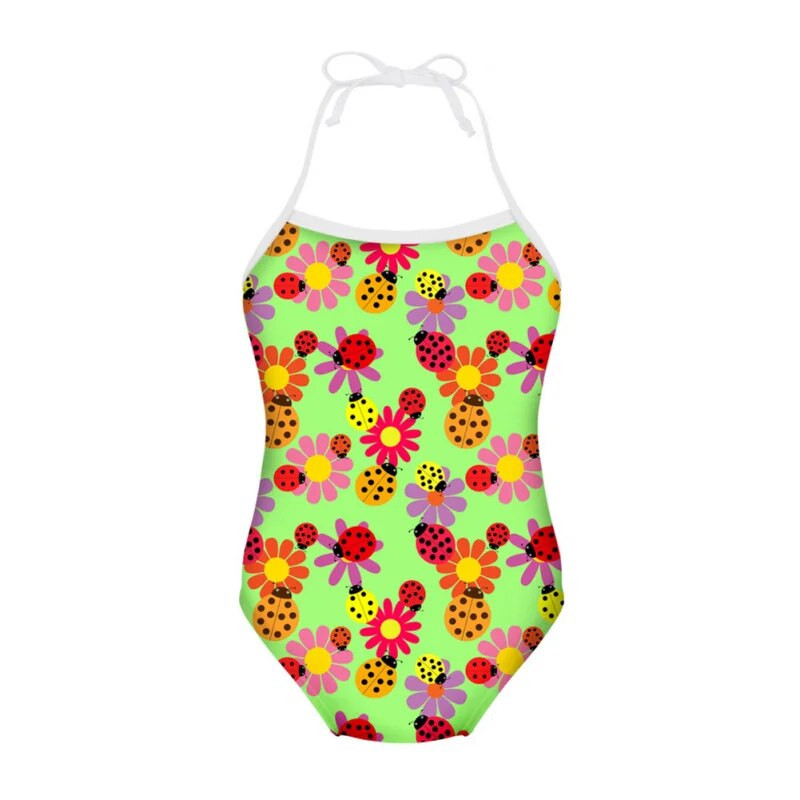 VEQKING Kūdikių paklodės drabužiams Ladybird Printed Beach Strip Vientisas kūdikių maudymosi kostiumėlis be rankovių Sling Baby Bikini