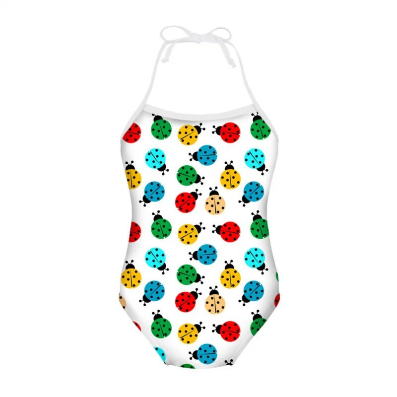 VEQKING Kūdikių paklodės drabužiams Ladybird Printed Beach Strip Vientisas kūdikių maudymosi kostiumėlis be rankovių Sling Baby Bikini