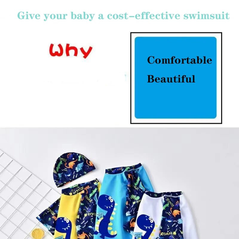 3 db-os szett Rajzfilmnyomat Gyerek Fiú Fürdőruha Gyermek fürdőruha Gyerek szörföltöny Úszóruha Fiúhoz Strandruházat Kalappal