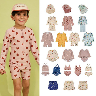 Laste ühes tükis ujumistrikoo 24 KU suvine uus ujumistrikoo INS Style Boy Baby Girl Beach Split ujumistrikoo Laste päikesemüts【Laos