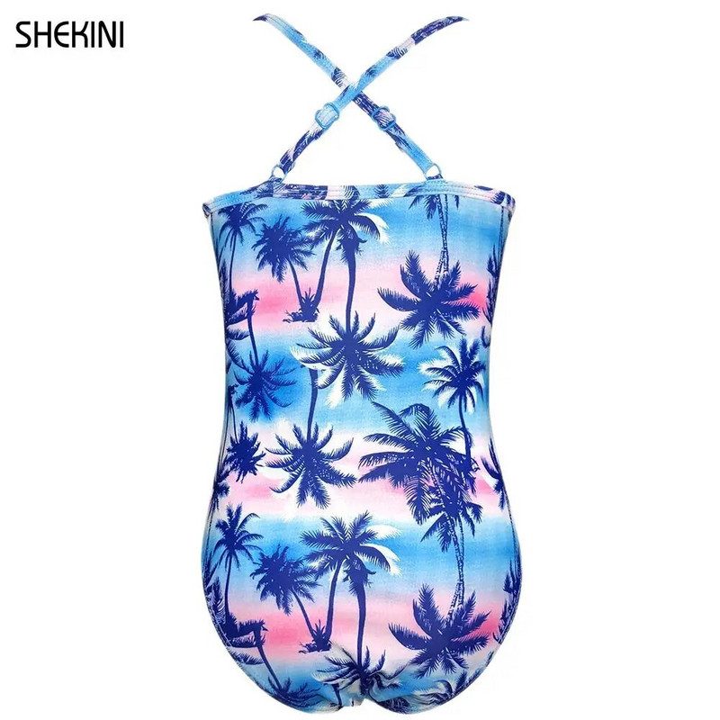 SHEKINI Kupaći kostim za djevojčice V-izrez Jednodijelni kupaći kostim s naborima i ukrštenim naramenicama za djevojčice 6-14 godina Ljetna sportska odjeća za plažu Kupaći kostim