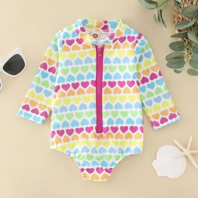 Nyári tipegő lányok hosszú ujjú szívnyomatokkal 1 részes fürdőruha Beach Onesie hosszú ujjú fürdőruha kisgyermek lányoknak 5 t fürdőruha