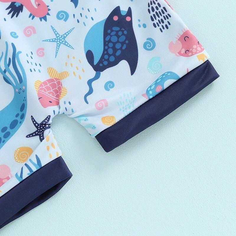 Naujagimio maudymosi kostiumėlis Dinozaurų Aštuonkojų spausdinimui su trumpomis rankovėmis užtrauktuku nuo bėrimų apsaugantis maudymosi kostiumėlis, apsaugantis nuo saulės, maudymosi kostiumėliai