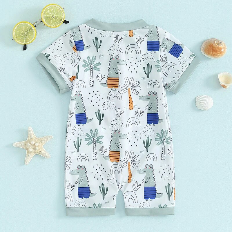 Naujagimio maudymosi kostiumėlis Dinozaurų Aštuonkojų spausdinimui su trumpomis rankovėmis užtrauktuku nuo bėrimų apsaugantis maudymosi kostiumėlis, apsaugantis nuo saulės, maudymosi kostiumėliai