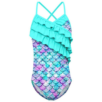 Nyári nyomtatású gyermek fürdőruha lányoknak 4-12 éves korig Lotus Leaf Bandage lányoknak fürdőruha Strand gyerek fürdőruha egyrészes strandruha