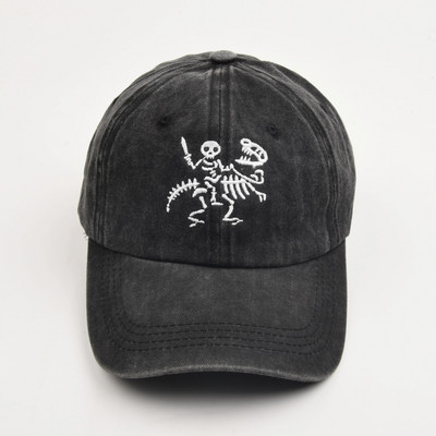 Skeleton Knight And Dragon Embroidery Памучни бейзболни шапки за мъже, жени Snapback шапки Vintag памучна хип-хоп шапка на татко Шапка на камион