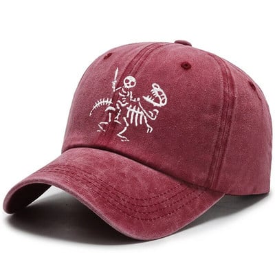 Skeleton Knight And Dragon Embroidery Памучни бейзболни шапки за мъже, жени Snapback шапки Vintag памучна хип-хоп шапка на татко Шапка на камион