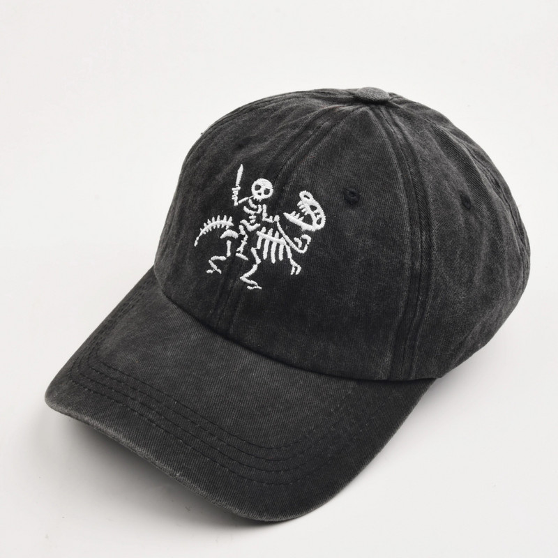Skeleton Knight And Dragon Embroidery Памучни бейзболни шапки за мъже, жени Snapback шапки Vintag памучна хип-хоп шапка на татко Шапка на камион